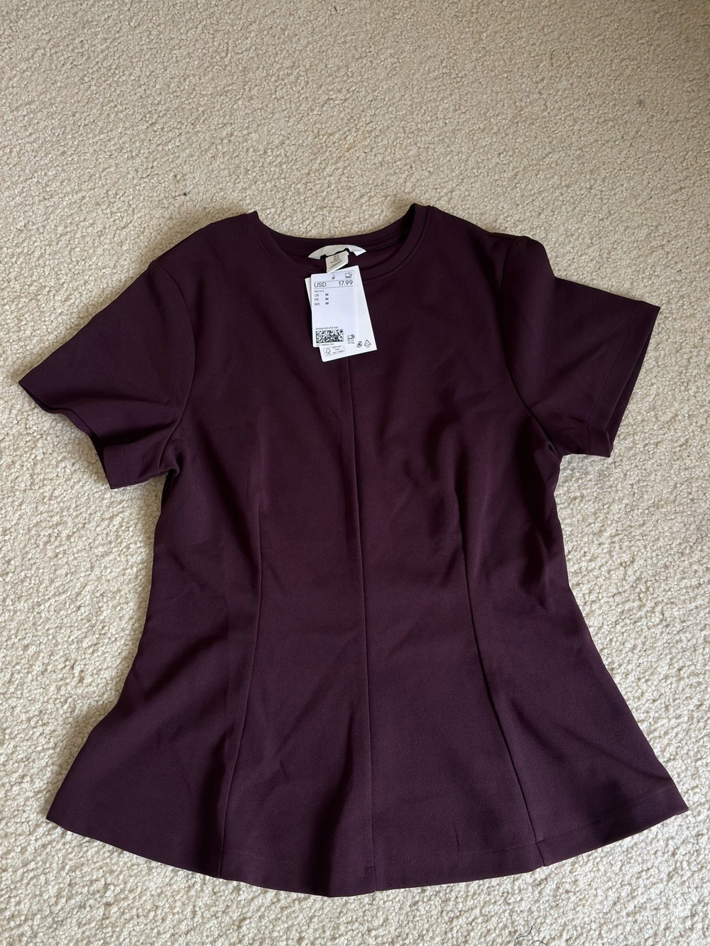 H&M Short Sleeve Peplum Top - Plum